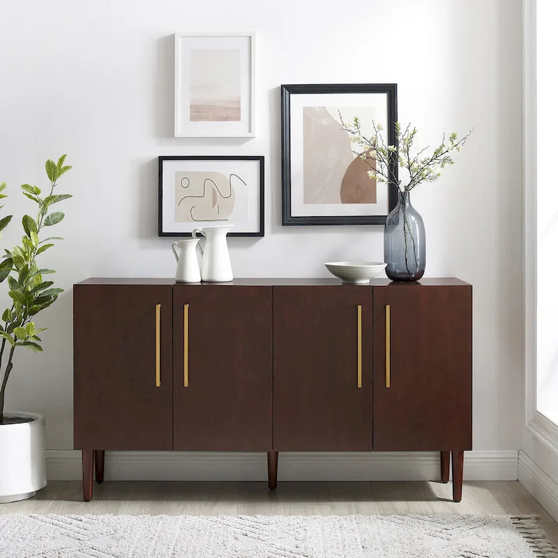 Mid-Century Modern Sideboard with Double Cabinets, Adjustable Shelves & Tapered Legs