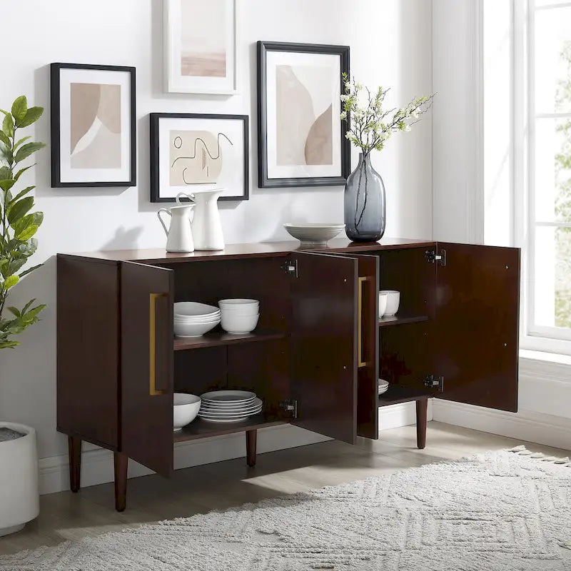Mid-Century-Modern-Sideboard mit zwei Schrankfächern, verstellbaren Einlegeböden und konischen Beinen