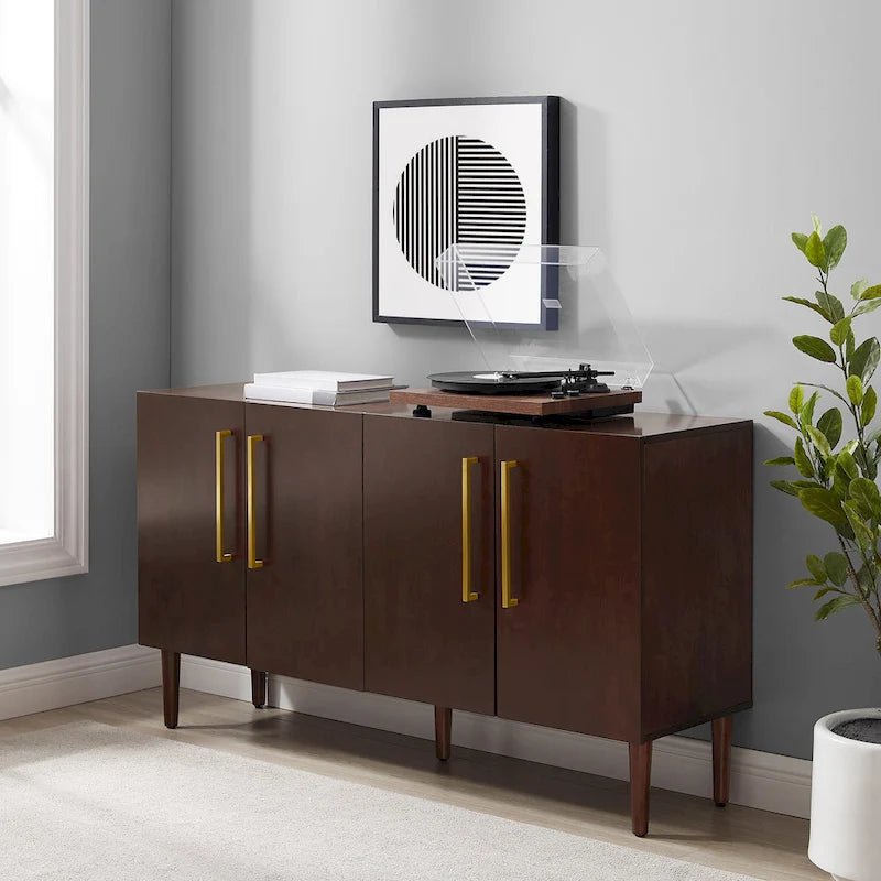 Mid-Century-Modern-Sideboard mit zwei Schrankfächern, verstellbaren Einlegeböden und konischen Beinen