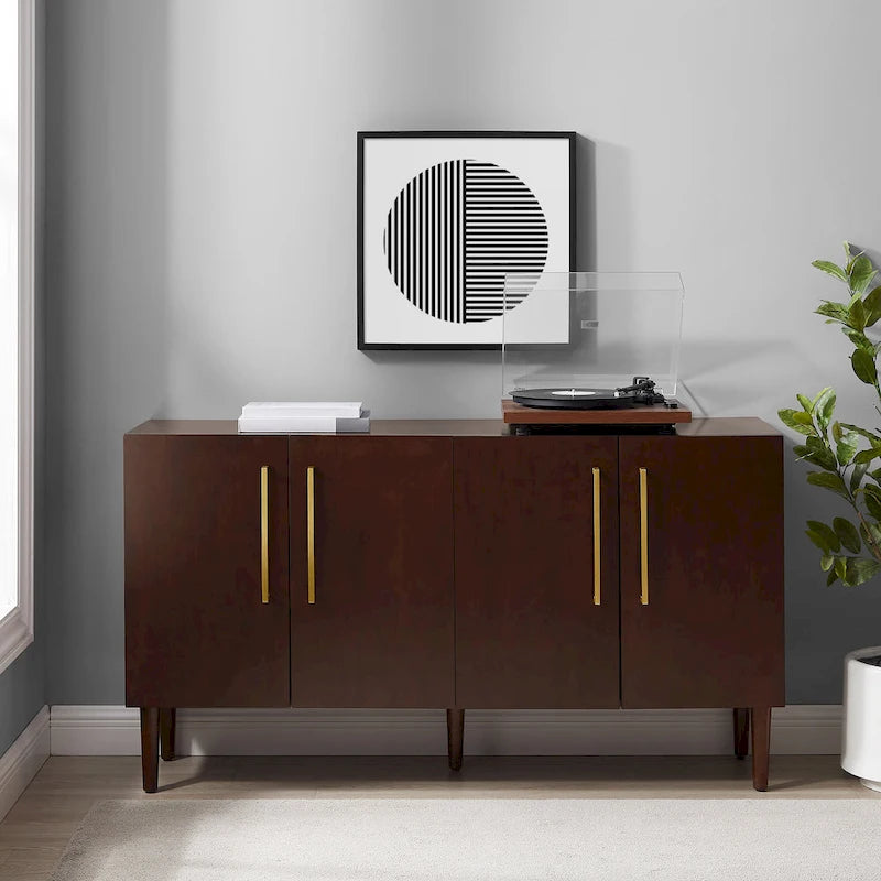 Mid-Century-Modern-Sideboard mit zwei Schrankfächern, verstellbaren Einlegeböden und konischen Beinen