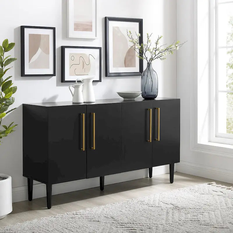 Mid-Century-Modern-Sideboard mit zwei Schrankfächern, verstellbaren Einlegeböden und konischen Beinen