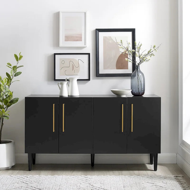 Mid-Century-Modern-Sideboard mit zwei Schrankfächern, verstellbaren Einlegeböden und konischen Beinen