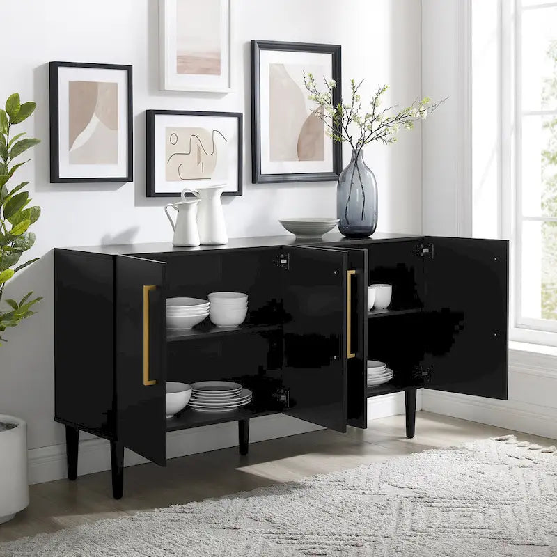 Mid-Century-Modern-Sideboard mit zwei Schrankfächern, verstellbaren Einlegeböden und konischen Beinen