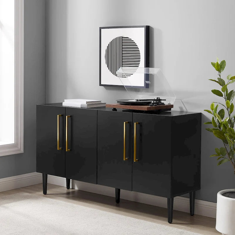 Mid-Century-Modern-Sideboard mit zwei Schrankfächern, verstellbaren Einlegeböden und konischen Beinen