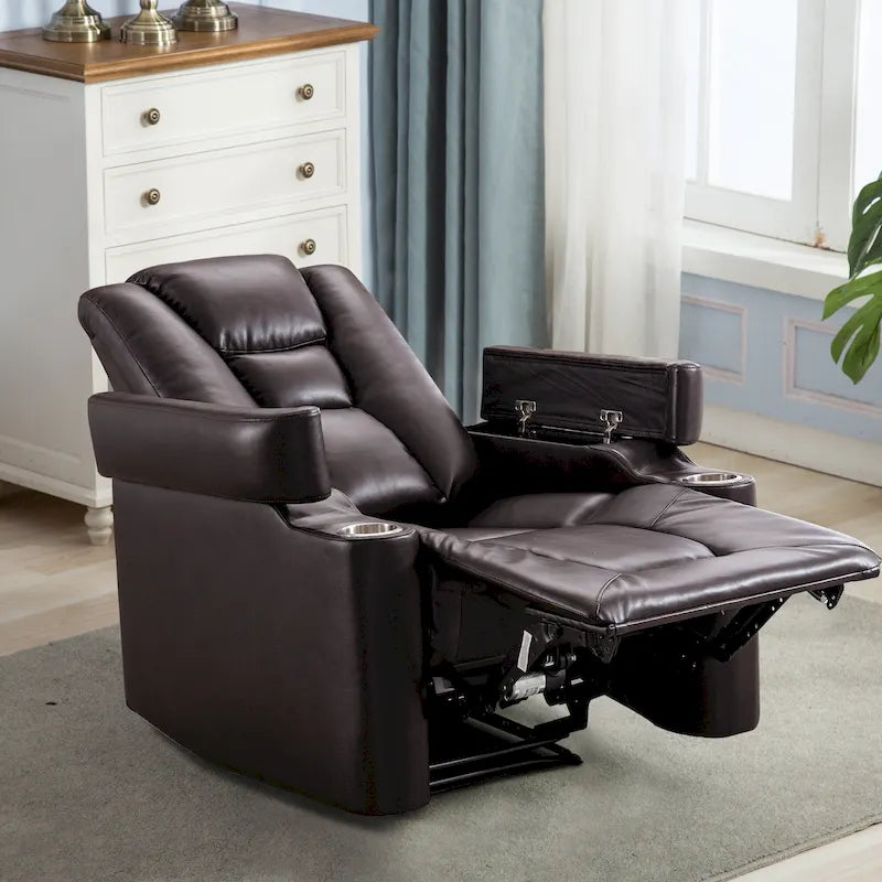 Power Faux Leather Recliner Chair with Cup Holders & USB Ports