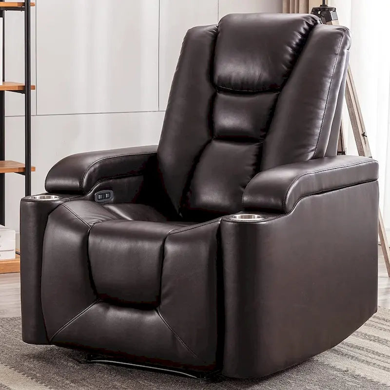 Power Faux Leather Recliner Chair with Cup Holders & USB Ports