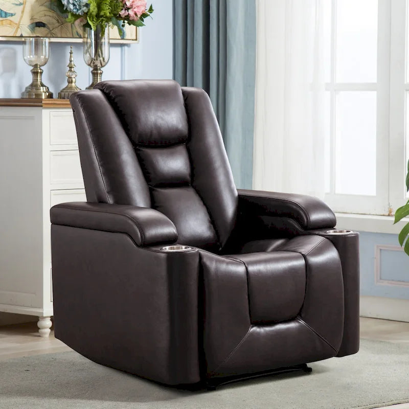 Power Faux Leather Recliner Chair with Cup Holders & USB Ports