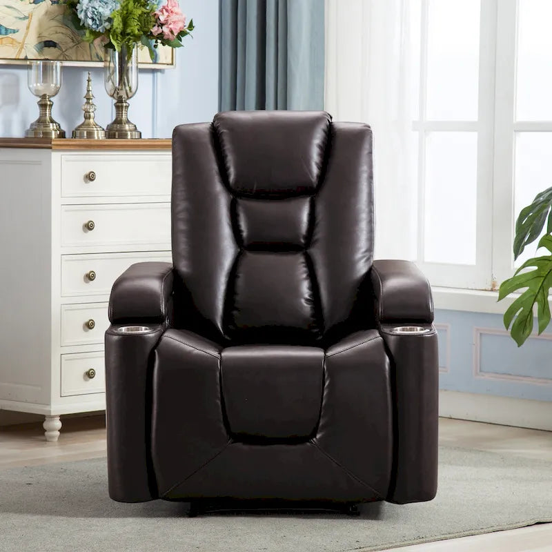 Power Faux Leather Recliner Chair with Cup Holders & USB Ports