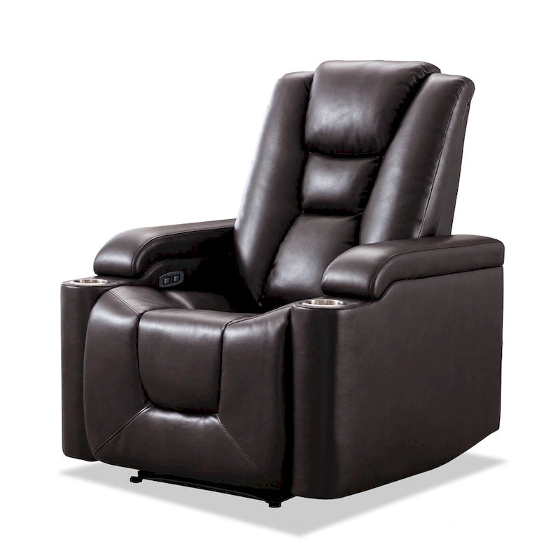 Power Faux Leather Recliner Chair with Cup Holders & USB Ports