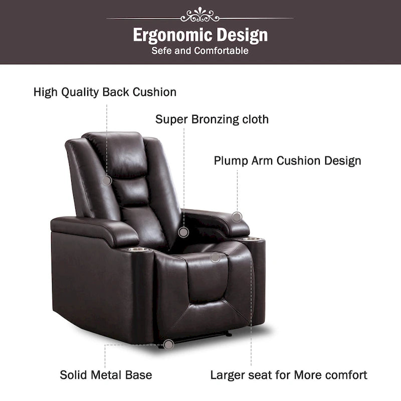 Power Faux Leather Recliner Chair with Cup Holders & USB Ports