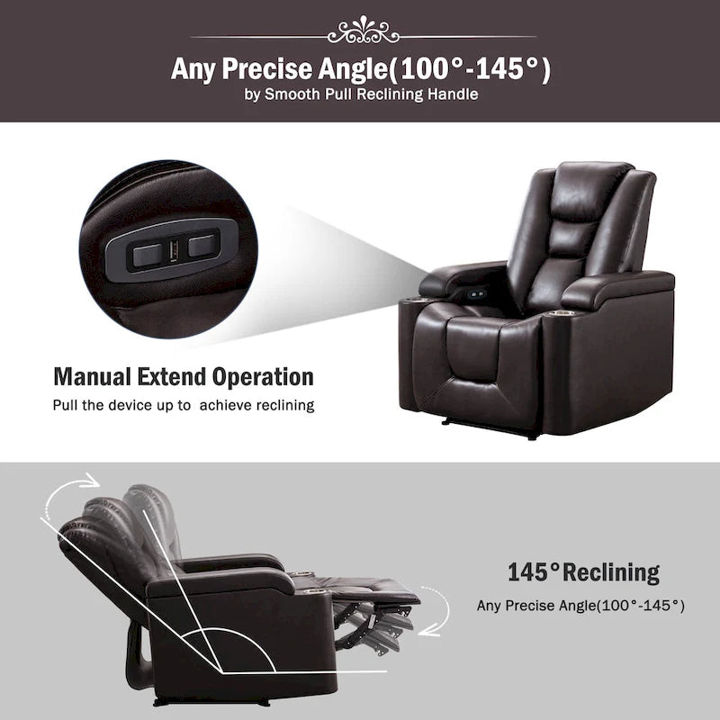 Power Faux Leather Recliner Chair with Cup Holders & USB Ports