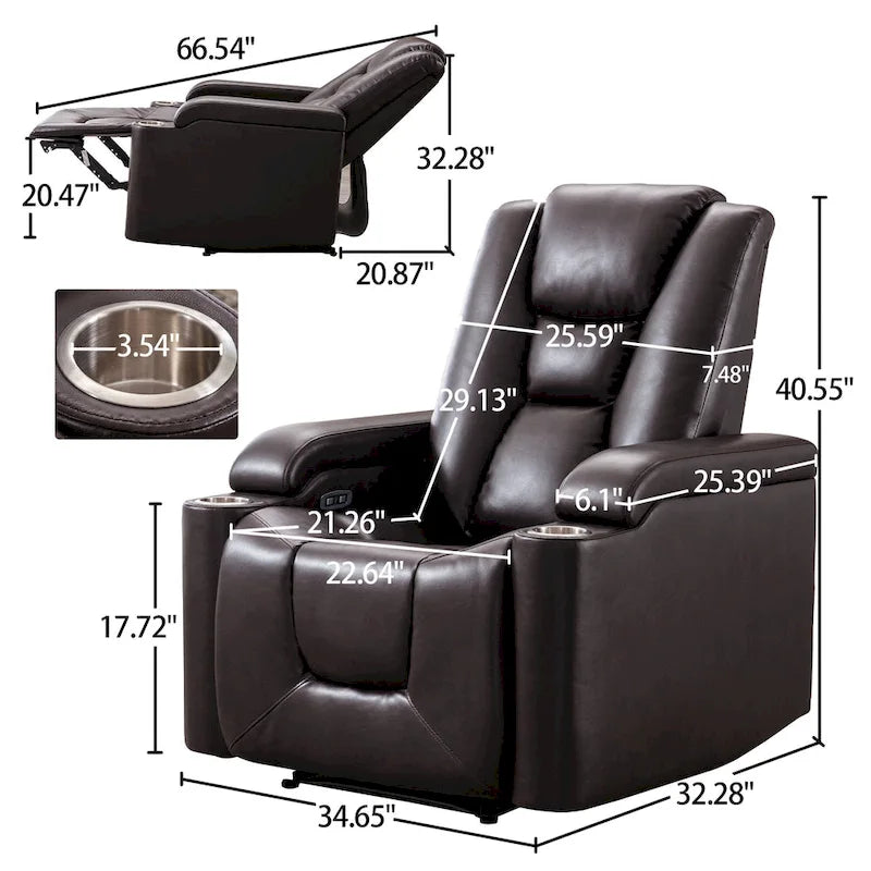 Power Faux Leather Recliner Chair with Cup Holders & USB Ports