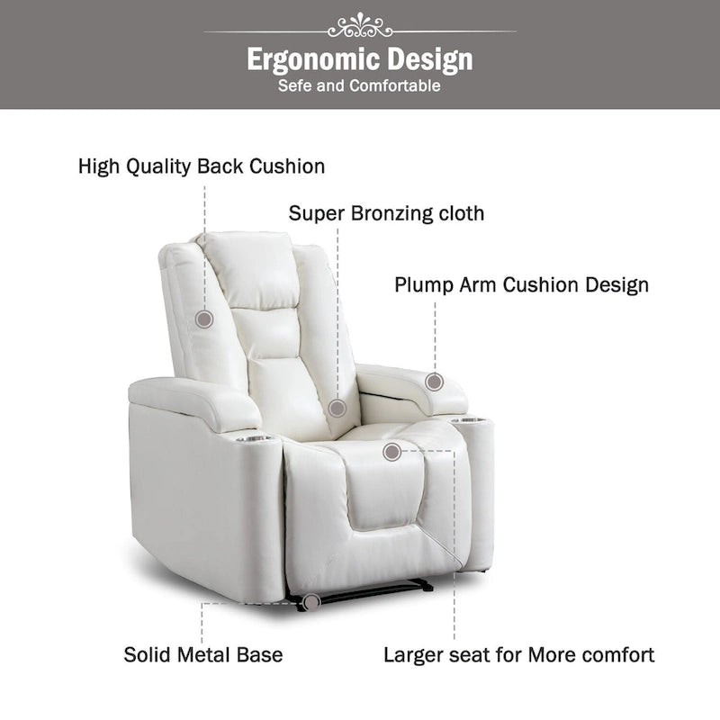 Power Faux Leather Recliner Chair with Cup Holders & USB Ports