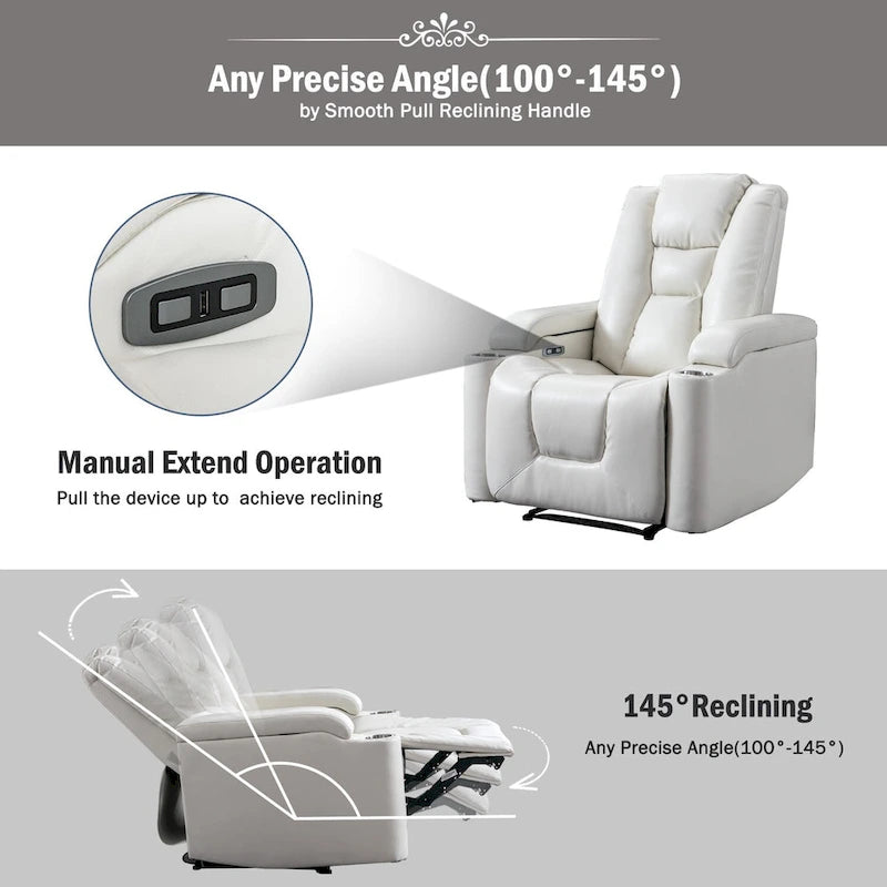 Power Faux Leather Recliner Chair with Cup Holders & USB Ports
