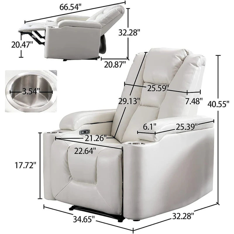 Power Faux Leather Recliner Chair with Cup Holders & USB Ports