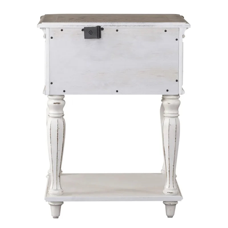 Antique White Open Leg Nightstand with Drawer & Bottom Shelf