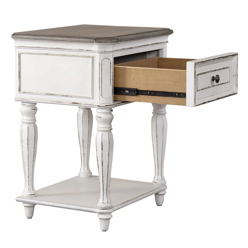 Antique White Open Leg Nightstand with Drawer & Bottom Shelf