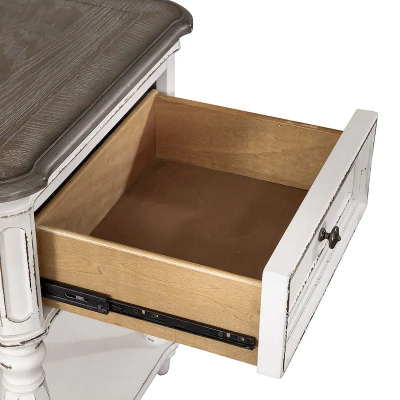 Antique White Open Leg Nightstand with Drawer & Bottom Shelf