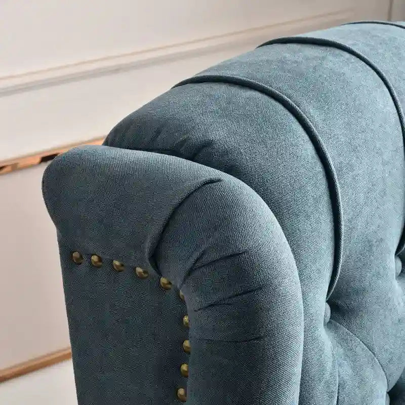Push-Back Recliner Chair with Diamond Tufted Back, Nailhead Trim & Solid Wood Legs