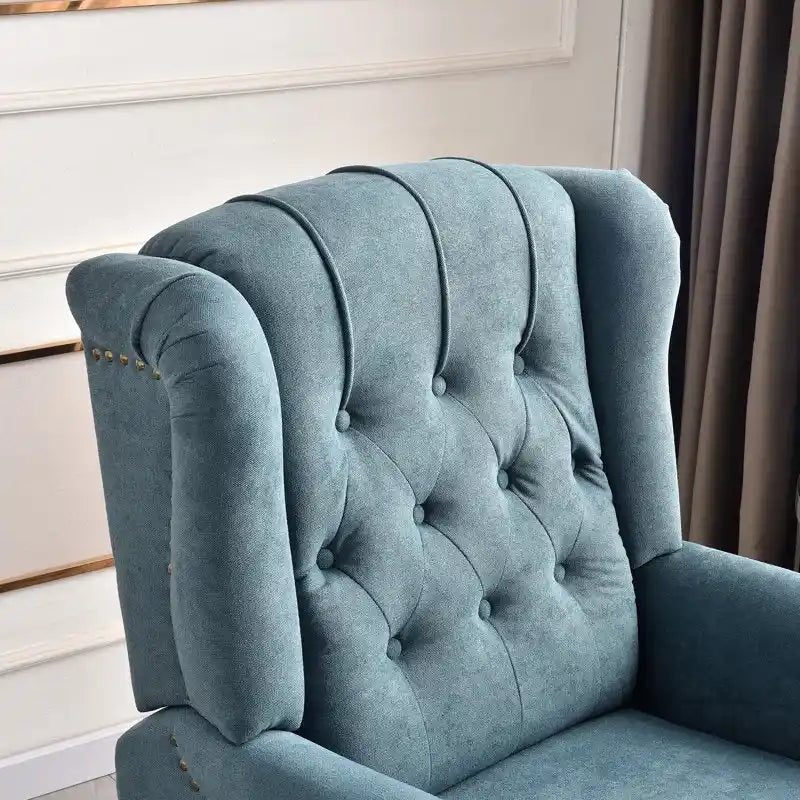 Push-Back Recliner Chair with Diamond Tufted Back, Nailhead Trim & Solid Wood Legs