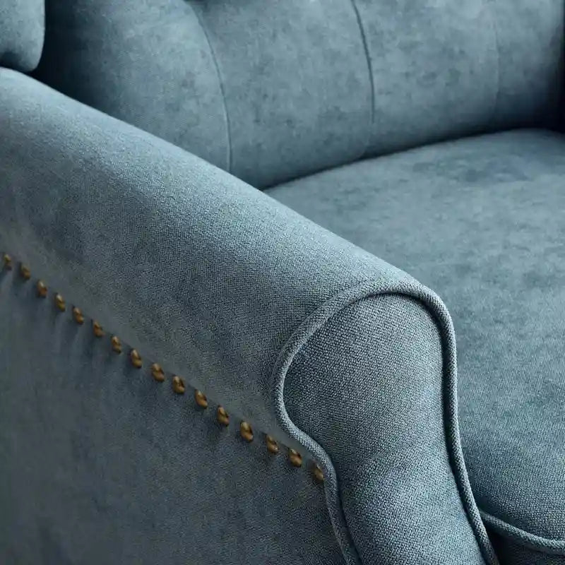 Push-Back Recliner Chair with Diamond Tufted Back, Nailhead Trim & Solid Wood Legs
