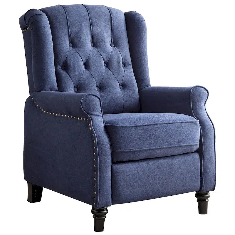 Push-Back Recliner Chair with Diamond Tufted Back, Nailhead Trim & Solid Wood Legs