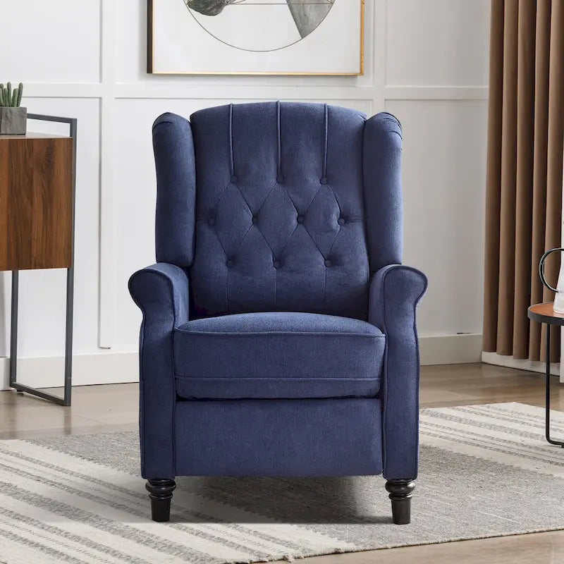 Push-Back Recliner Chair with Diamond Tufted Back, Nailhead Trim & Solid Wood Legs