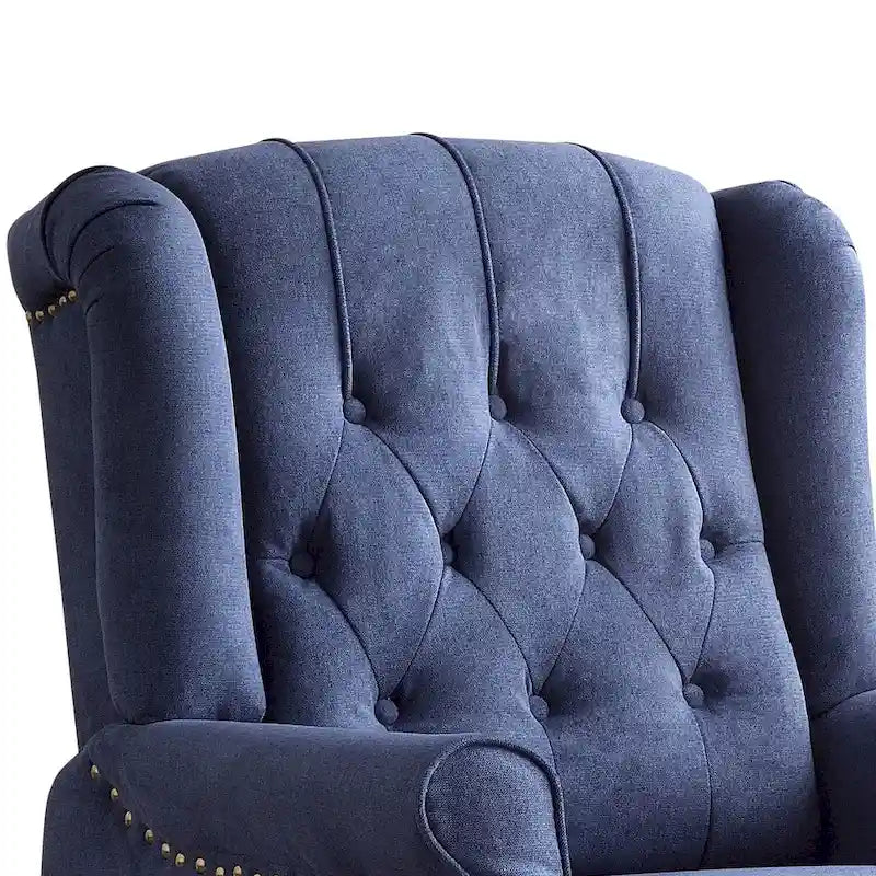 Push-Back Recliner Chair with Diamond Tufted Back, Nailhead Trim & Solid Wood Legs