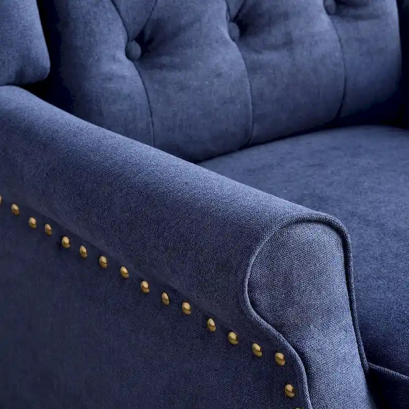 Push-Back Recliner Chair with Diamond Tufted Back, Nailhead Trim & Solid Wood Legs