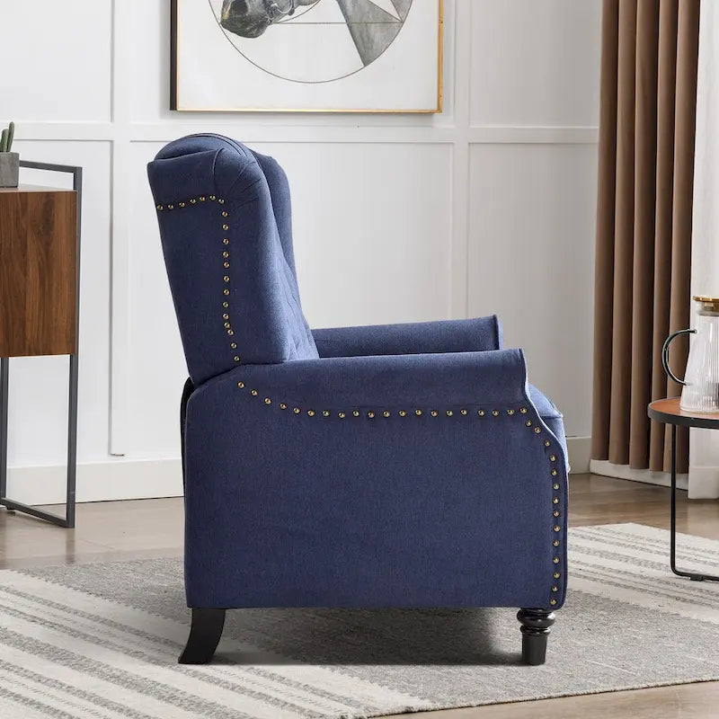 Push-Back Recliner Chair with Diamond Tufted Back, Nailhead Trim & Solid Wood Legs