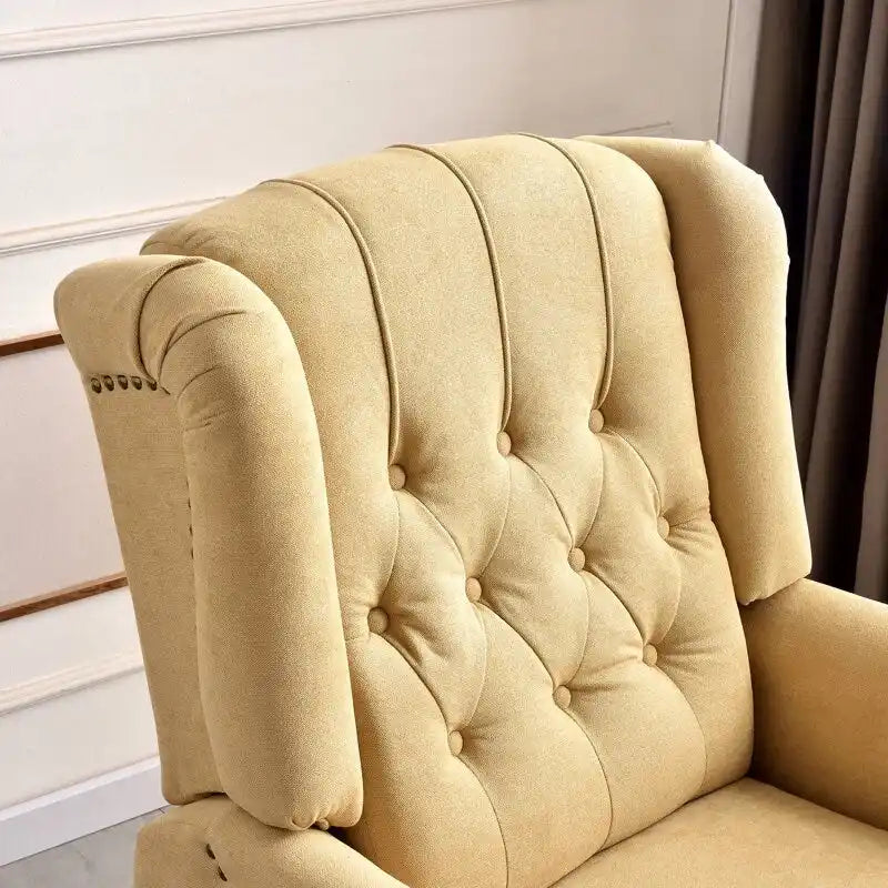 Push-Back Recliner Chair with Diamond Tufted Back, Nailhead Trim & Solid Wood Legs