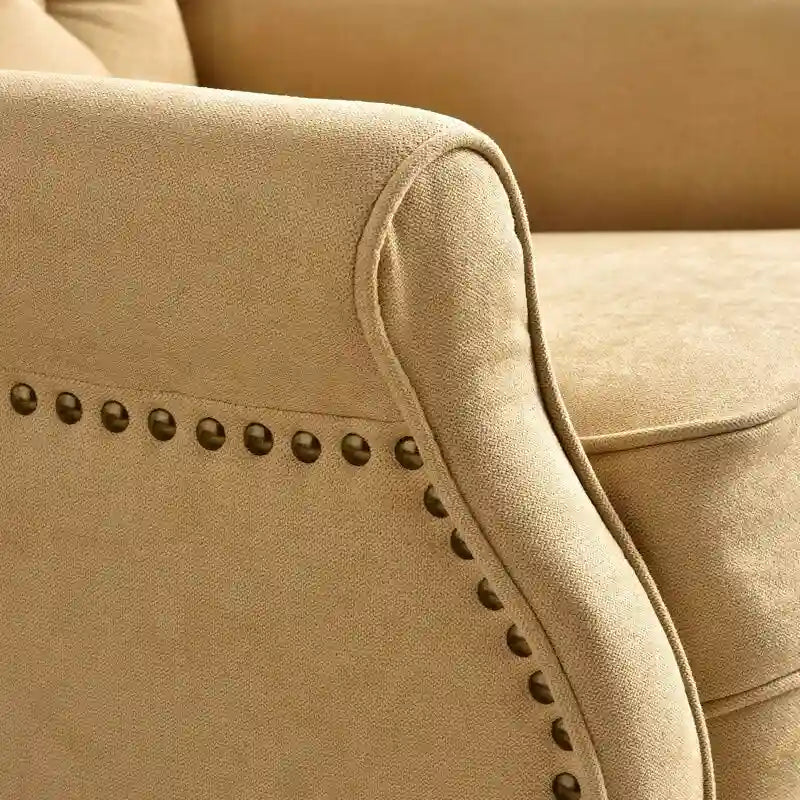 Push-Back Recliner Chair with Diamond Tufted Back, Nailhead Trim & Solid Wood Legs