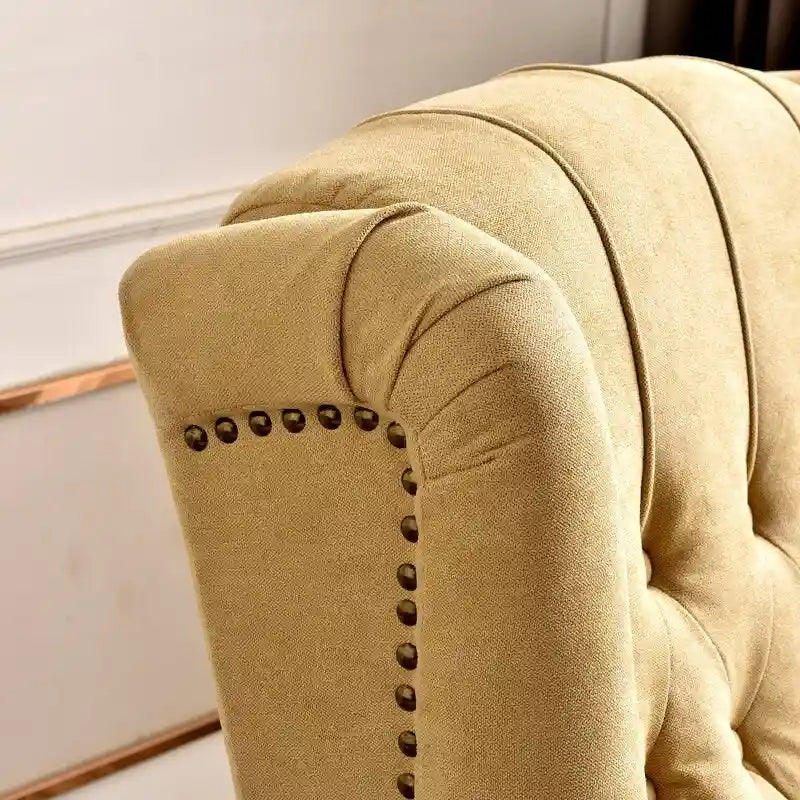Push-Back Recliner Chair with Diamond Tufted Back, Nailhead Trim & Solid Wood Legs