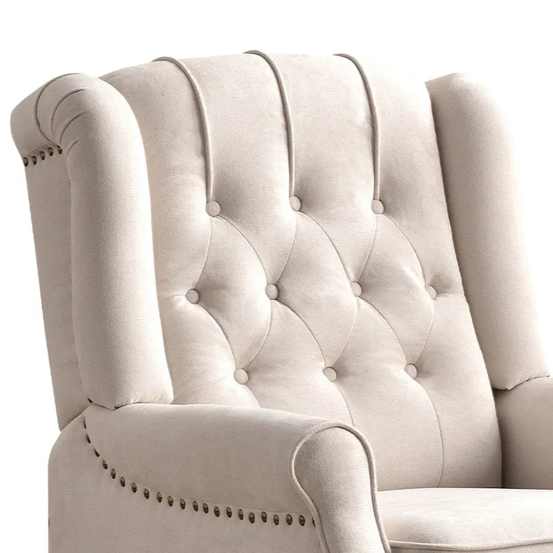 Push-Back Recliner Chair with Diamond Tufted Back, Nailhead Trim & Solid Wood Legs