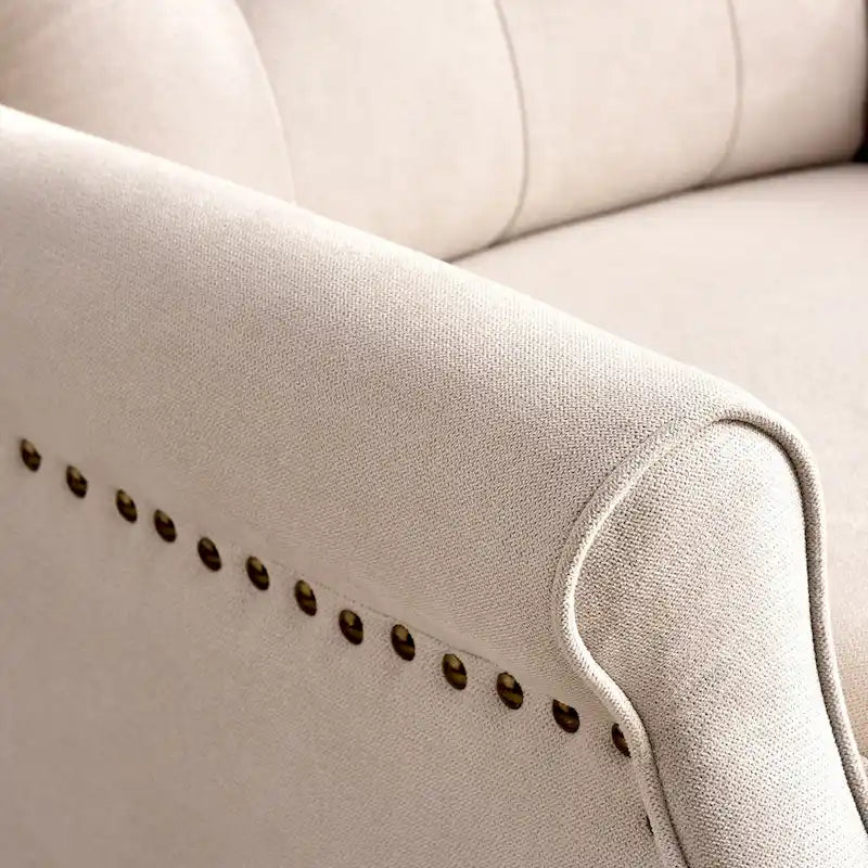 Push-Back Recliner Chair with Diamond Tufted Back, Nailhead Trim & Solid Wood Legs