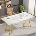 Bureau de 55 pouces avec plateau en faux marbre et cadre en métal doré