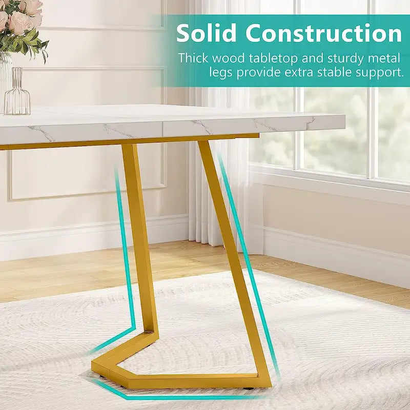 55-Inch Faux Marble Top Desk with Gold Metal Frame