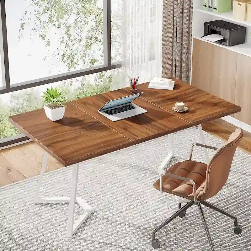Bureau de 55 pouces avec plateau en faux marbre et cadre en métal doré