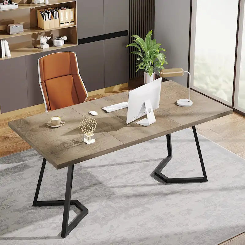 Bureau de 55 pouces avec plateau en faux marbre et cadre en métal doré
