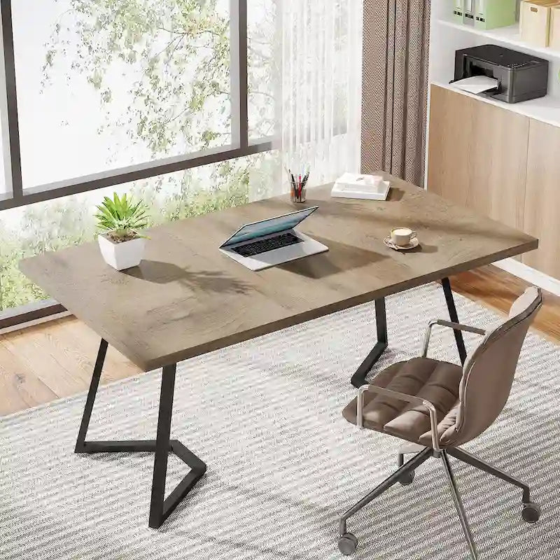 Bureau de 55 pouces avec plateau en faux marbre et cadre en métal doré