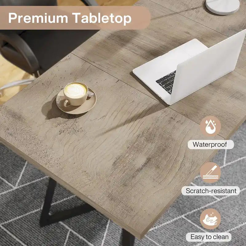 Bureau de 55 pouces avec plateau en faux marbre et cadre en métal doré