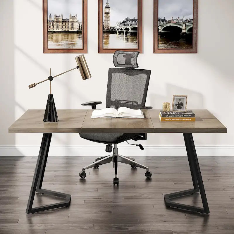 Bureau de 55 pouces avec plateau en faux marbre et cadre en métal doré