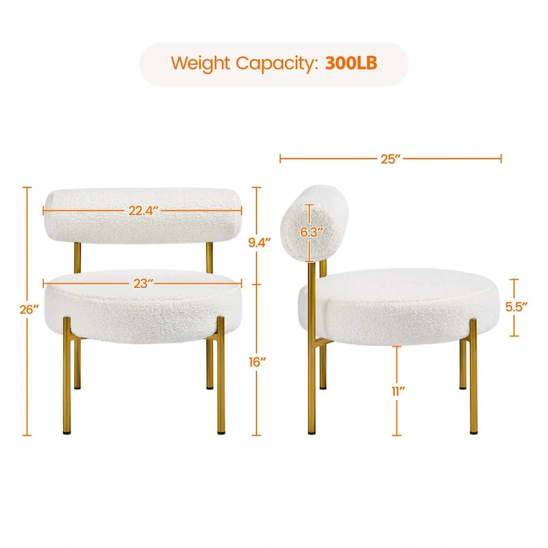 Round Boucle Accent Chair with Padded Backrest & Gold Metal Legs