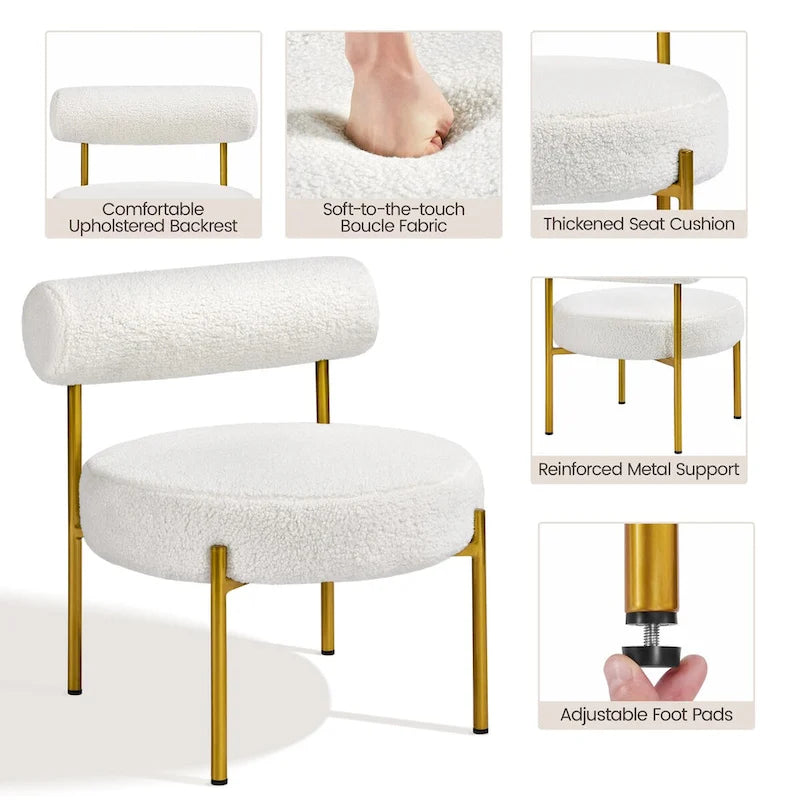 Round Boucle Accent Chair with Padded Backrest & Gold Metal Legs