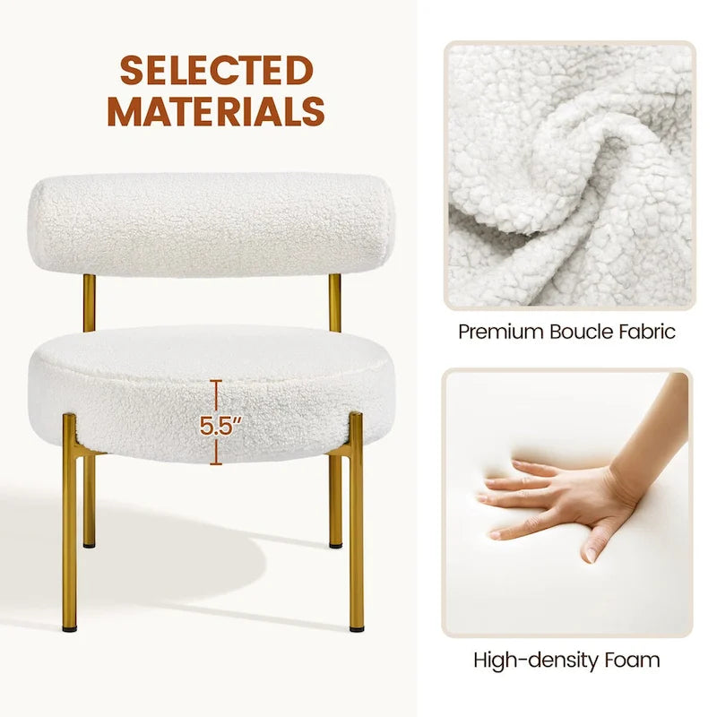 Round Boucle Accent Chair with Padded Backrest & Gold Metal Legs
