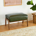 Mid-Century-Akzenthocker aus Kunstleder mit ausgestellten Beinen aus Gummibaumholz