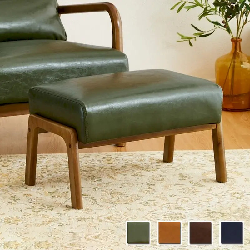 Mid-Century-Akzenthocker aus Kunstleder mit ausgestellten Beinen aus Gummibaumholz