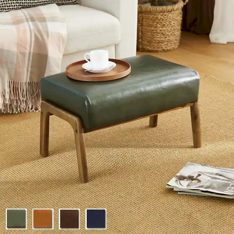 Mid-Century-Akzenthocker aus Kunstleder mit ausgestellten Beinen aus Gummibaumholz