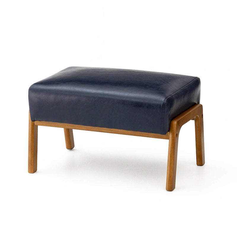 Mid-Century-Akzenthocker aus Kunstleder mit ausgestellten Beinen aus Gummibaumholz