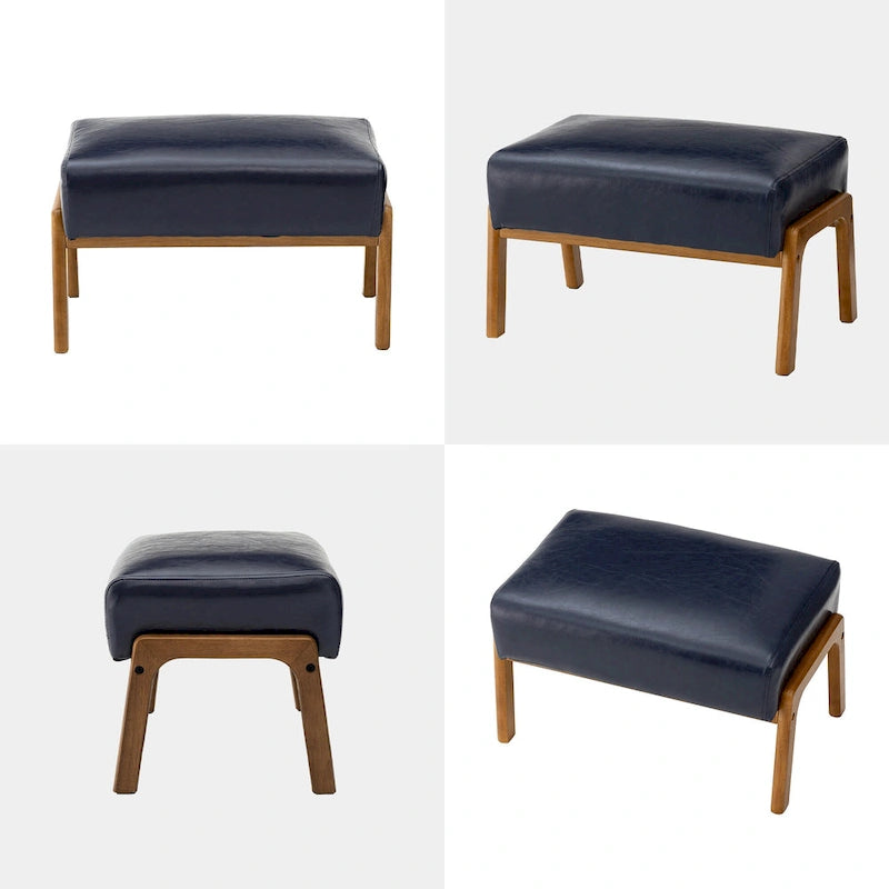 Mid-Century-Akzenthocker aus Kunstleder mit ausgestellten Beinen aus Gummibaumholz